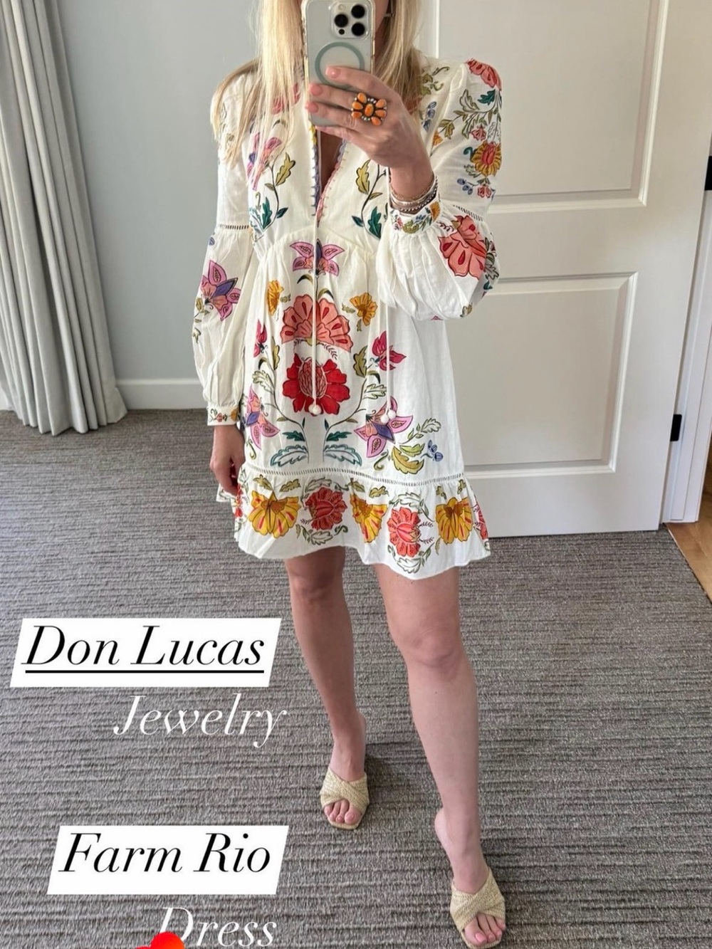 FARM Rio White Cotton Dress with Multicolor Floral Embroidery